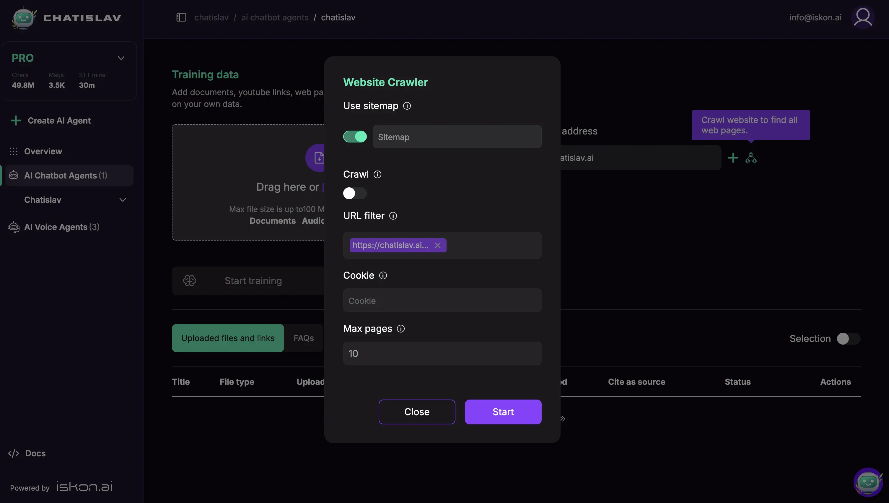chatislav url crawl modal