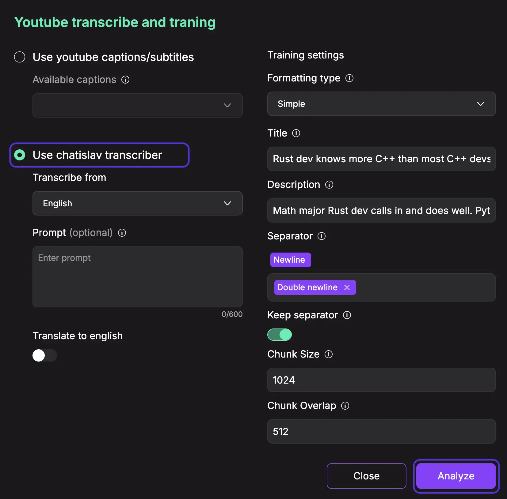 YT chatislav transcribe