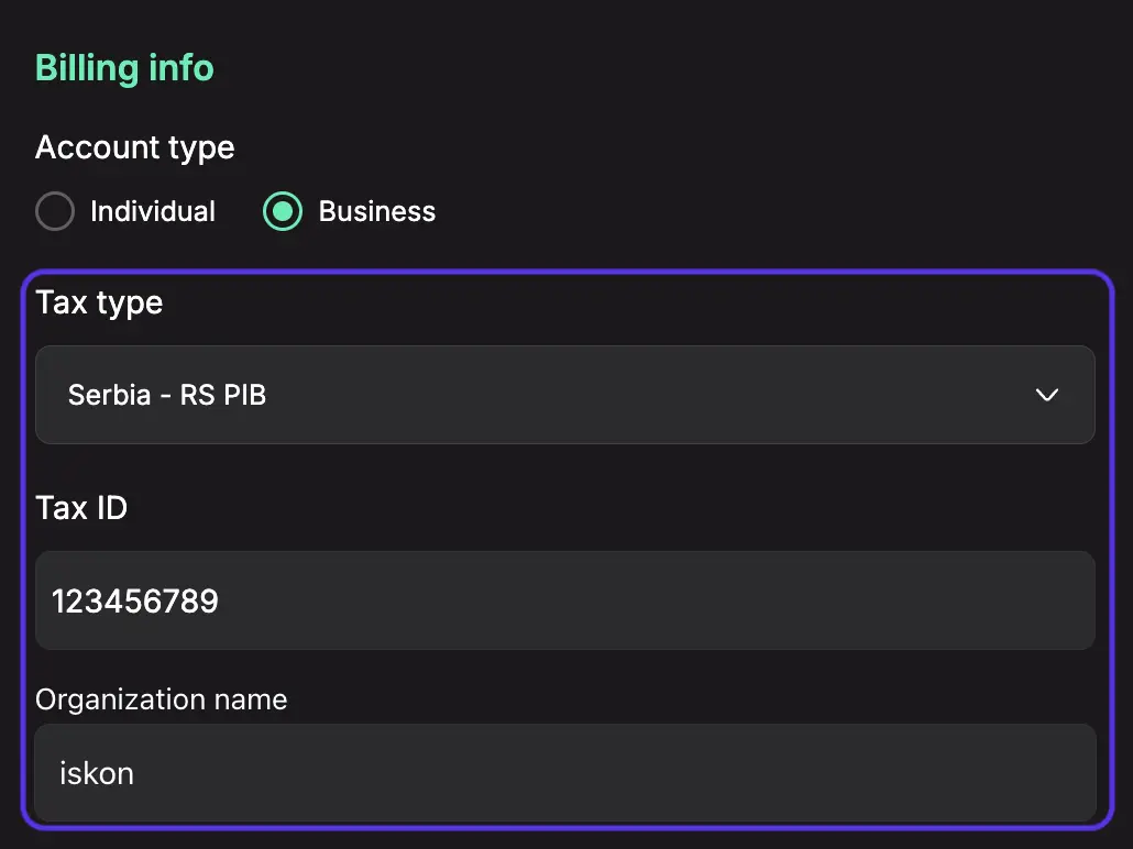 Billing info business