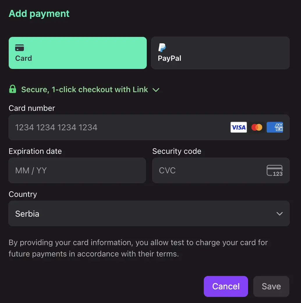 Payment Method add
