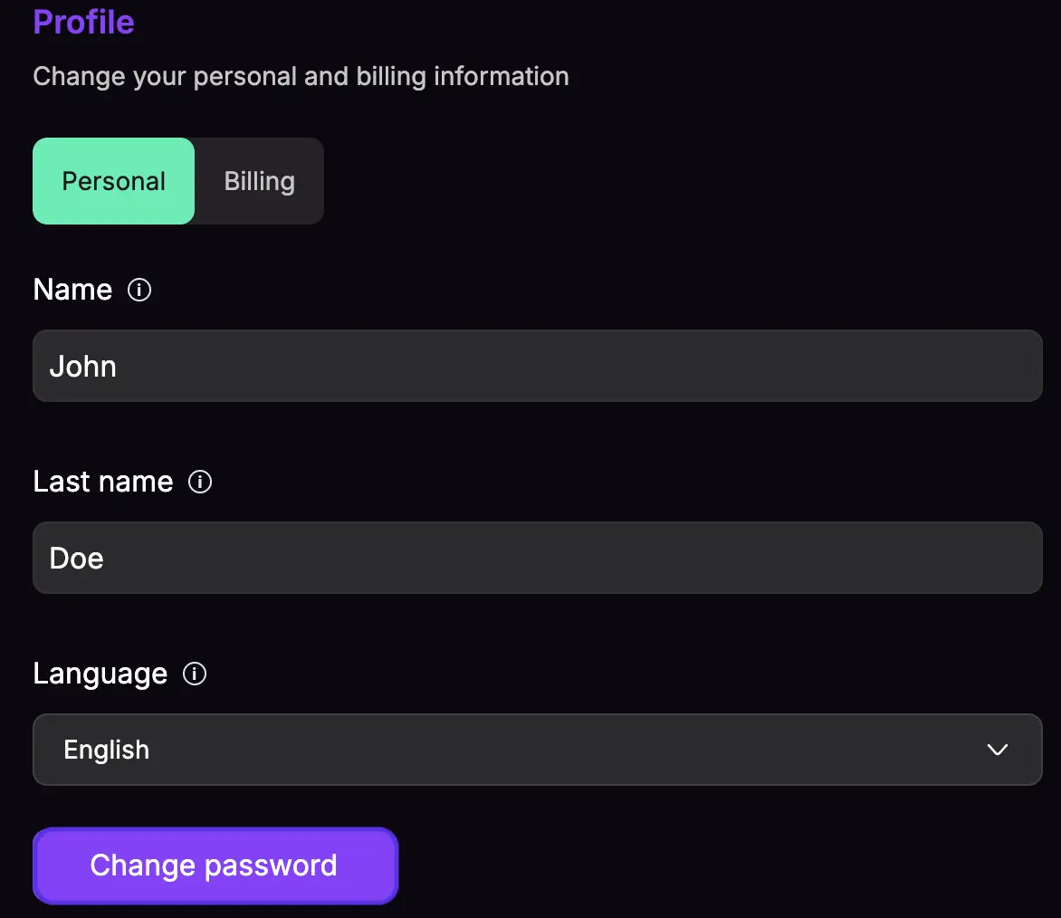 Change password button