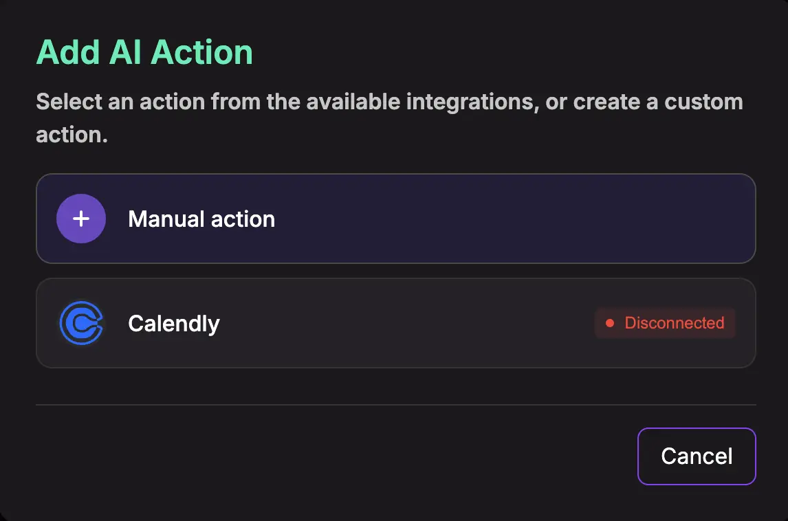 agent actions button modal