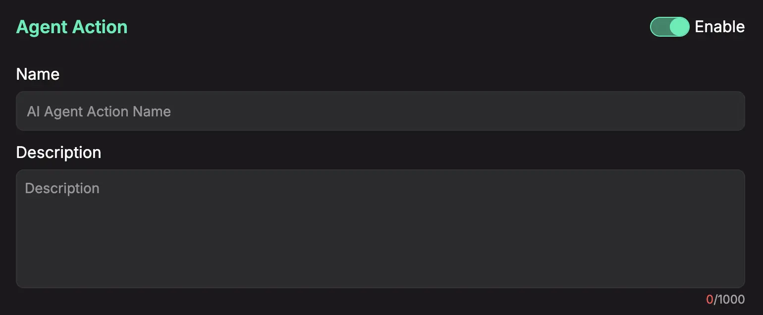 agent actions create modal