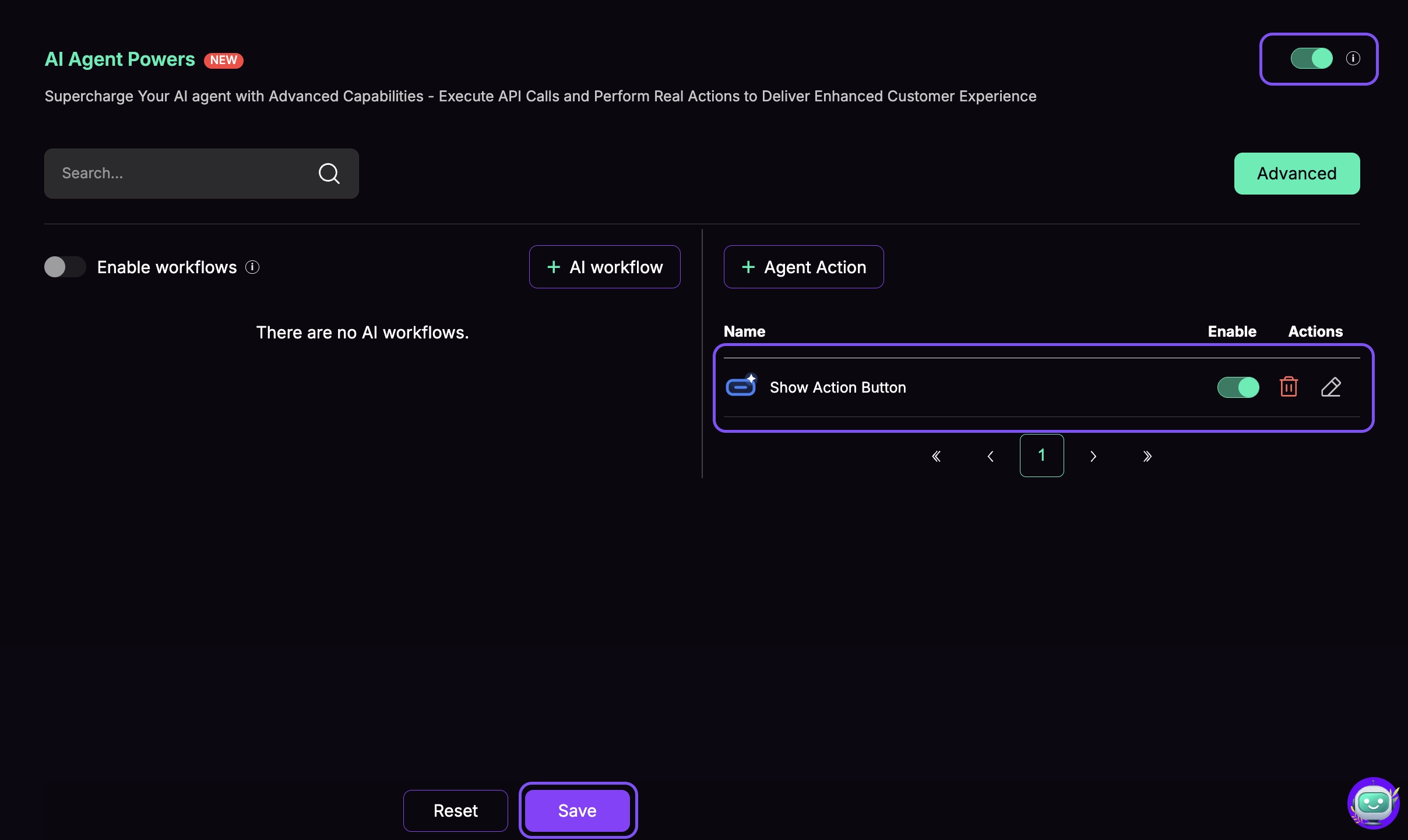 Enable and Save Action