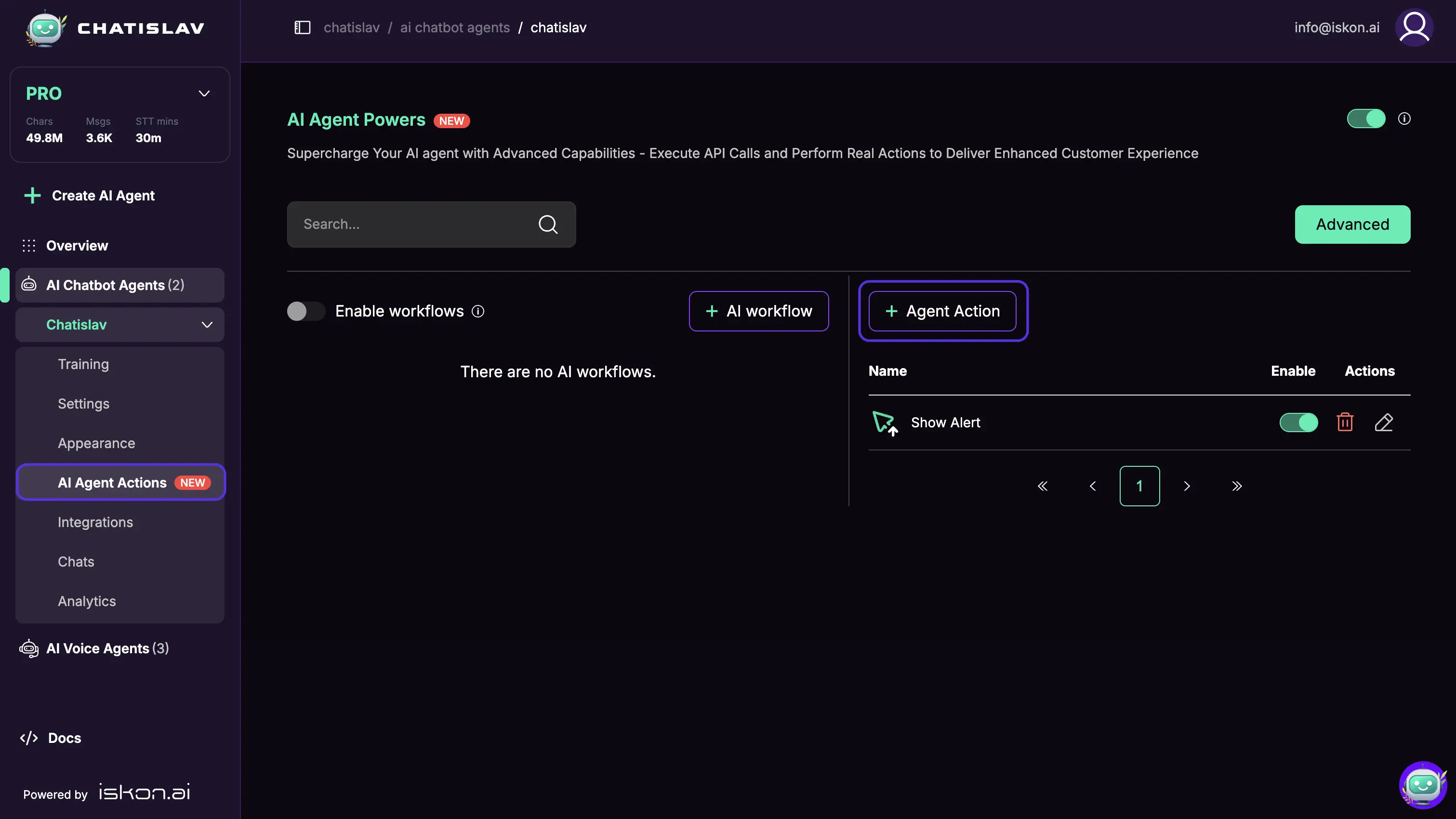 Agent actions dashboard