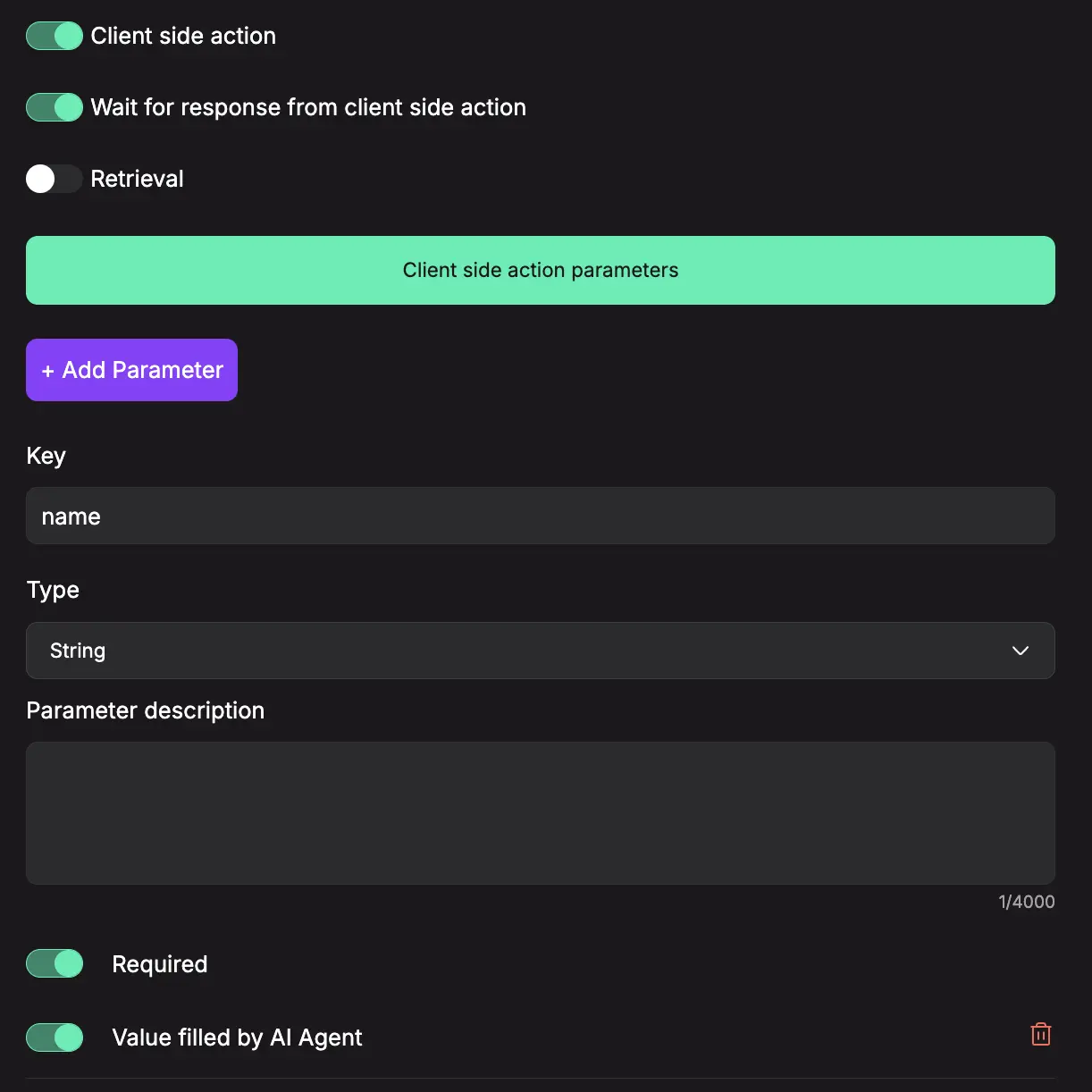 agent actions create modal