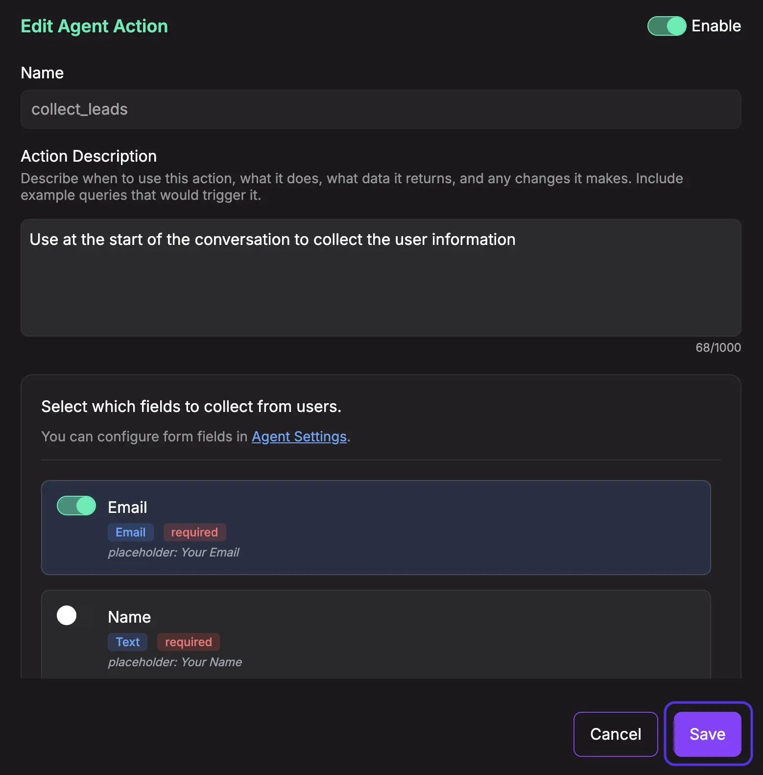 Lead collection create modal