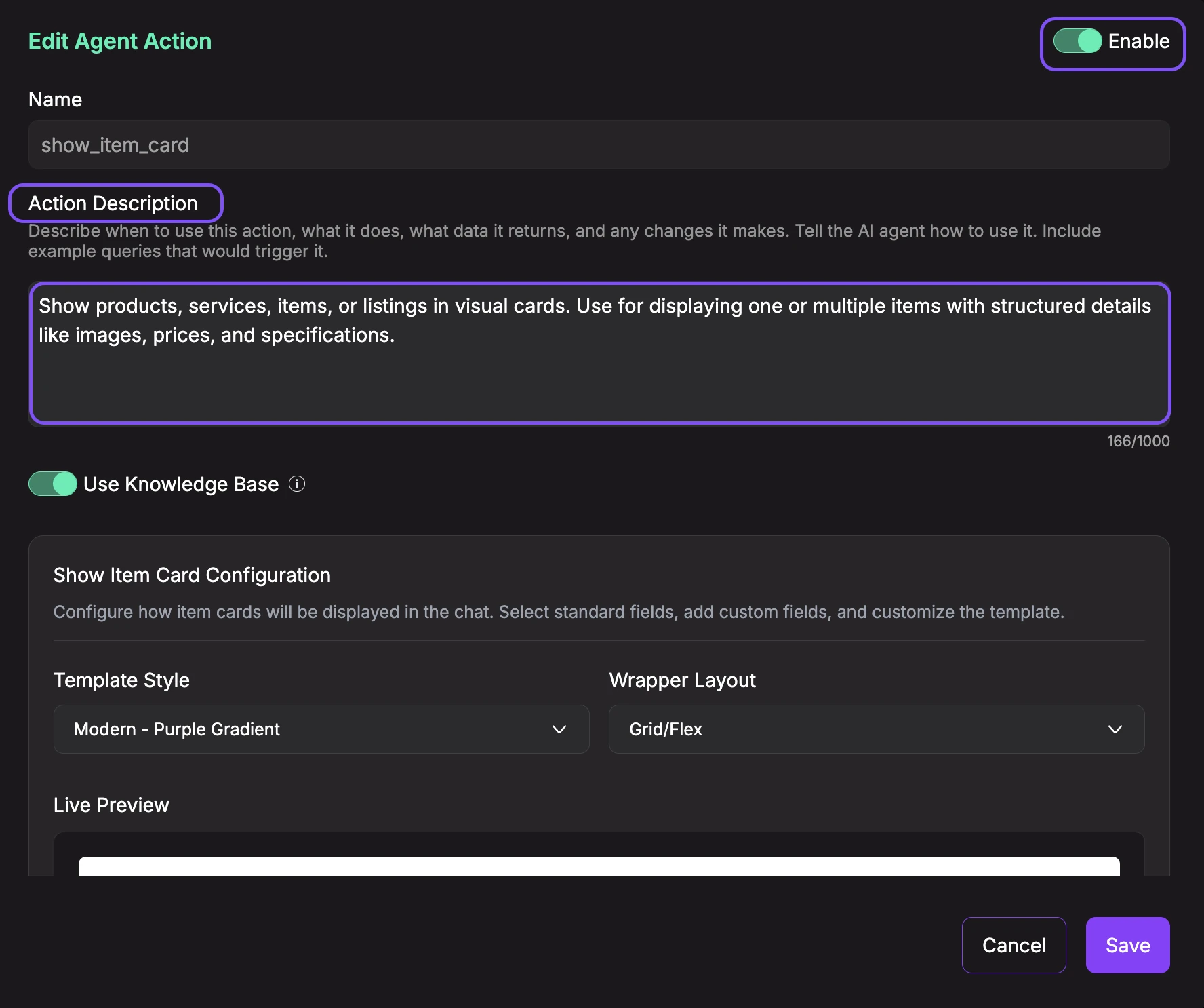 Show Item Card Description