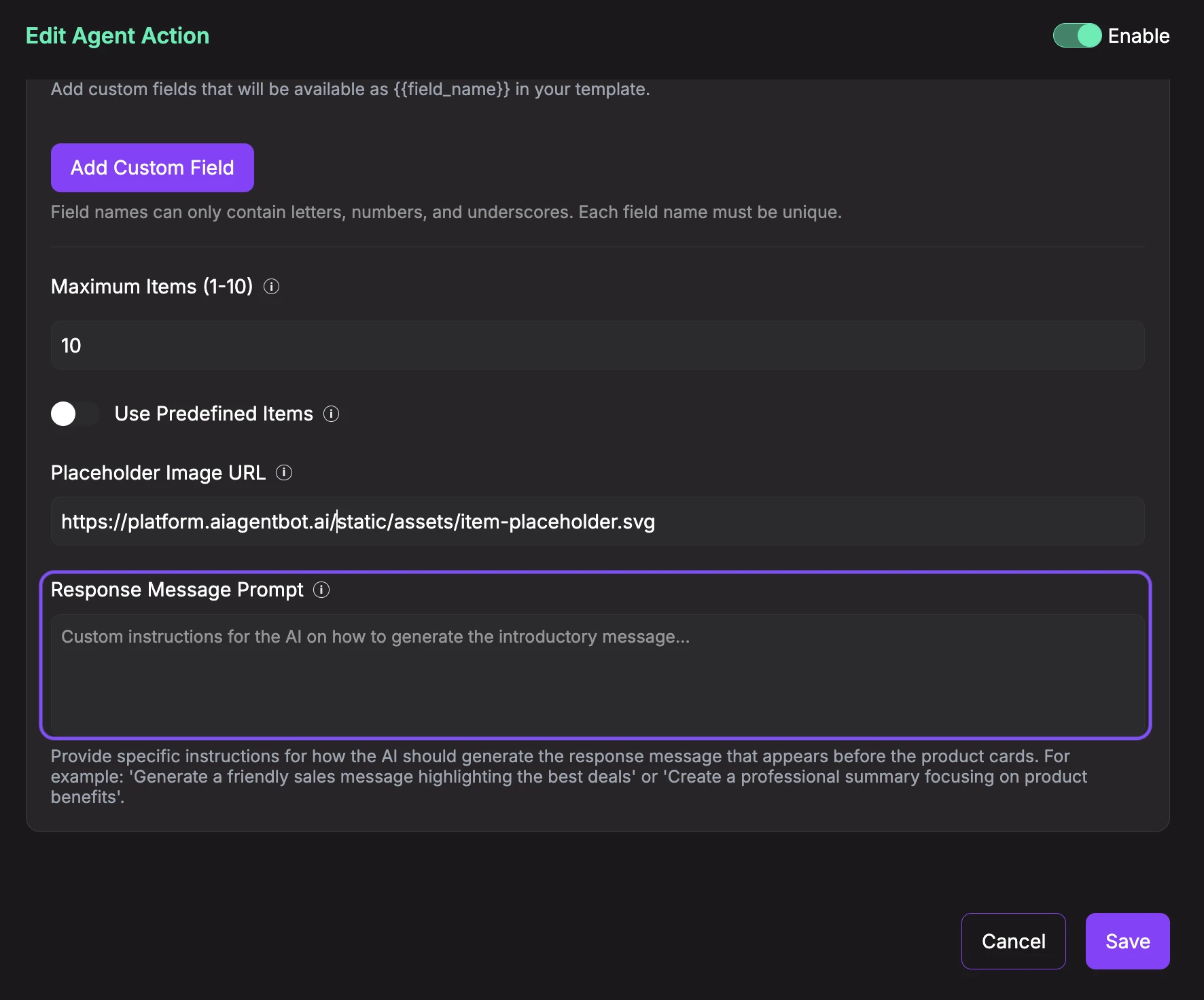 Response Message Prompt