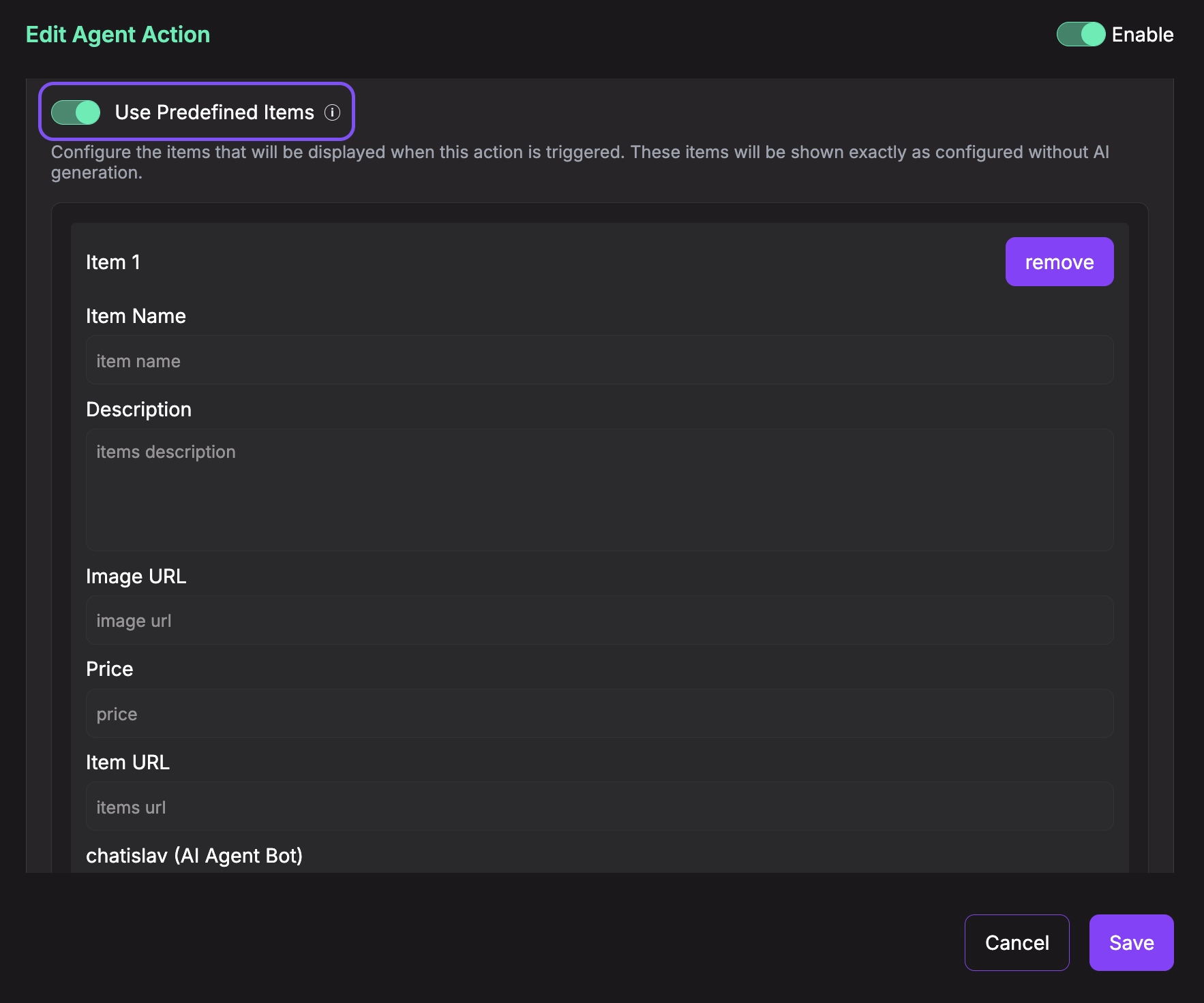 Predefined Items OFF