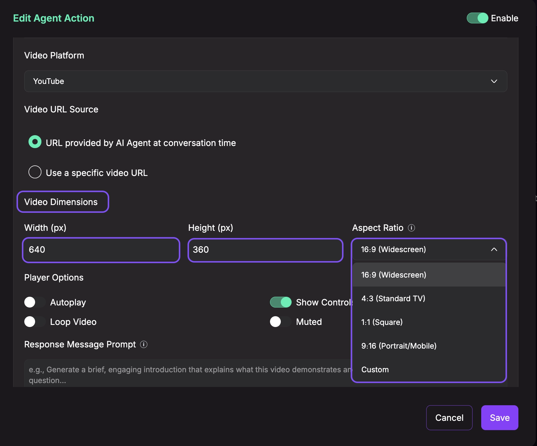 Video Dimensions Configuration