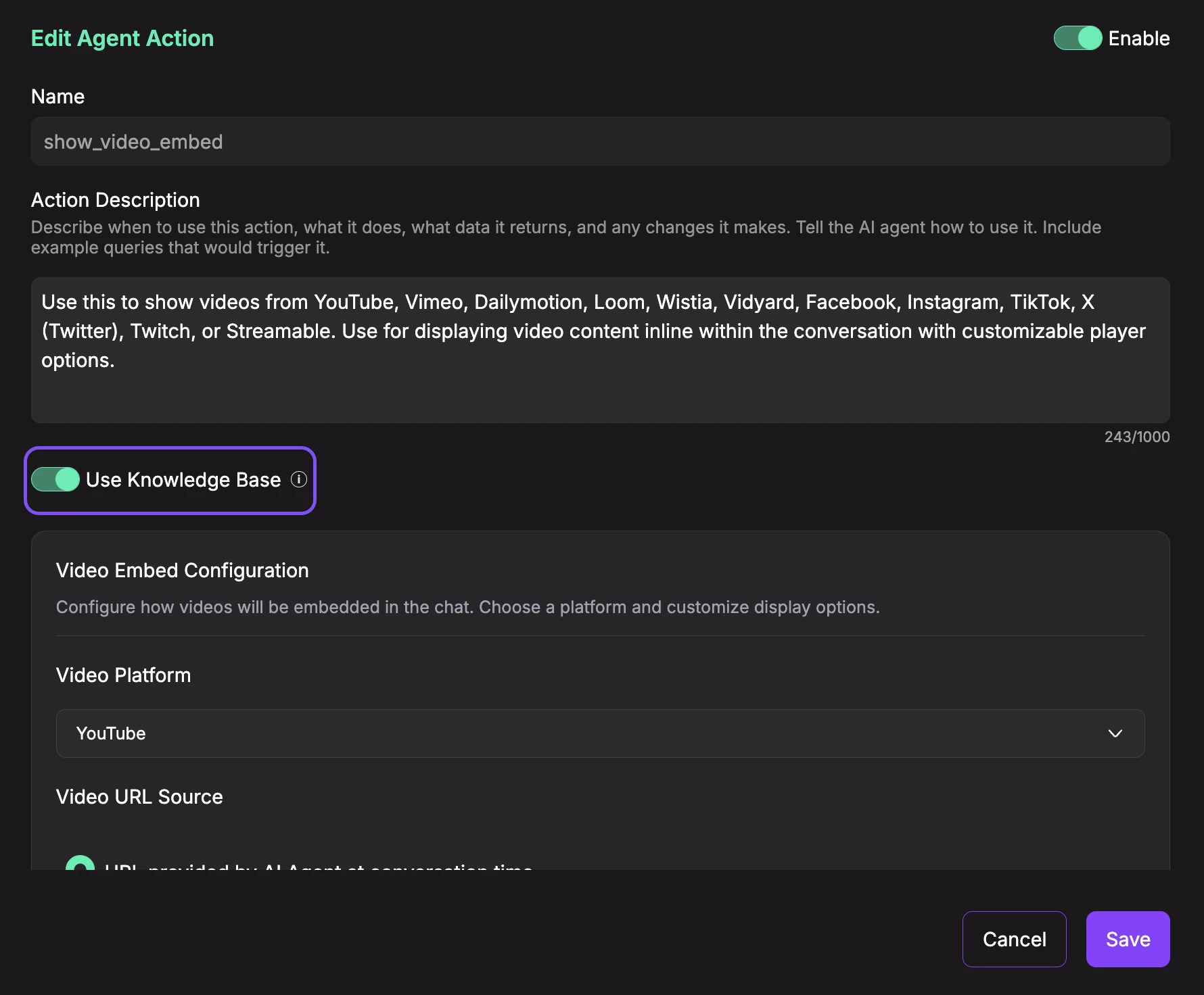 Use Knowledge Base Toggle