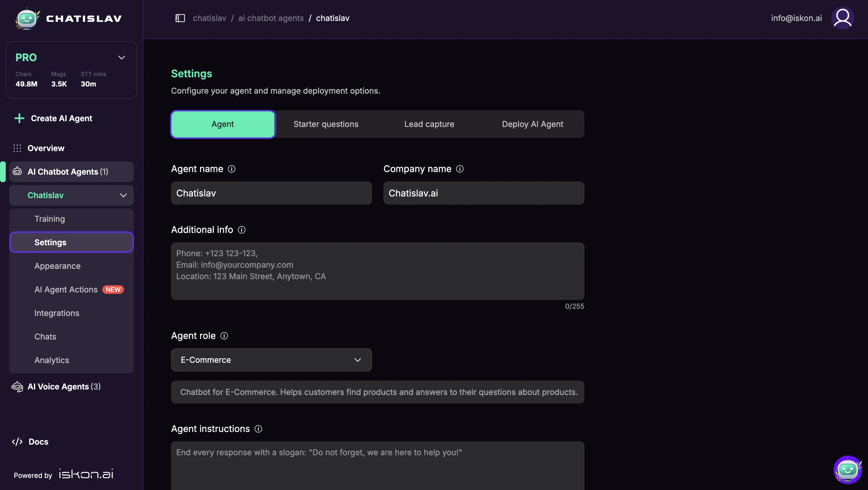 settings screen
