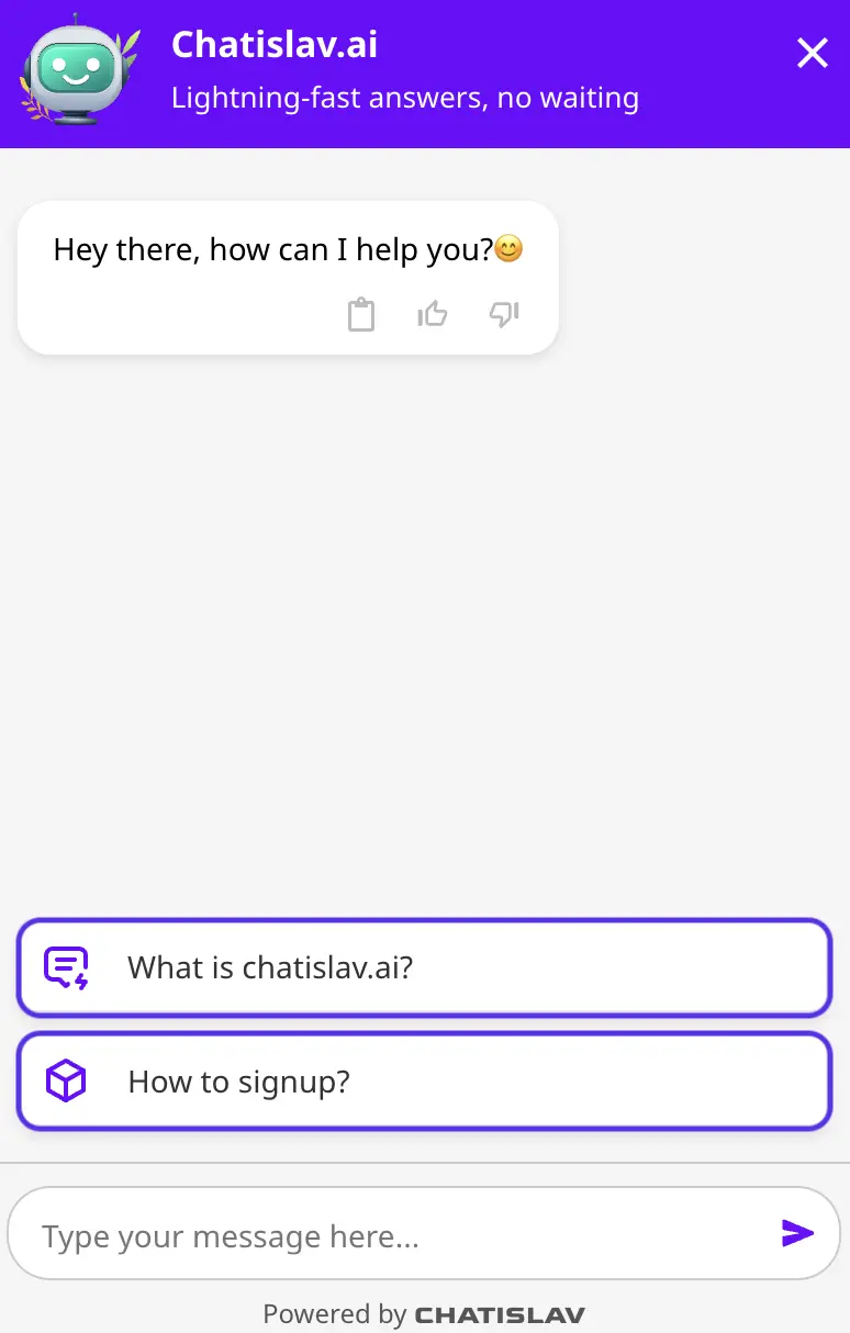 Starter questions displayed in chat interface