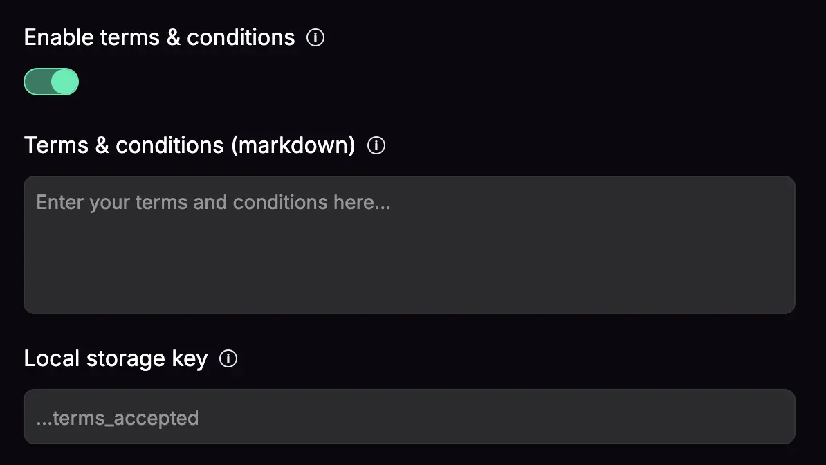 terms and conditions settings