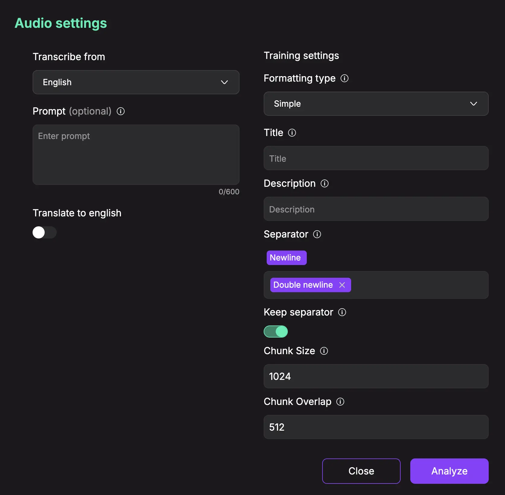 Audio settings
